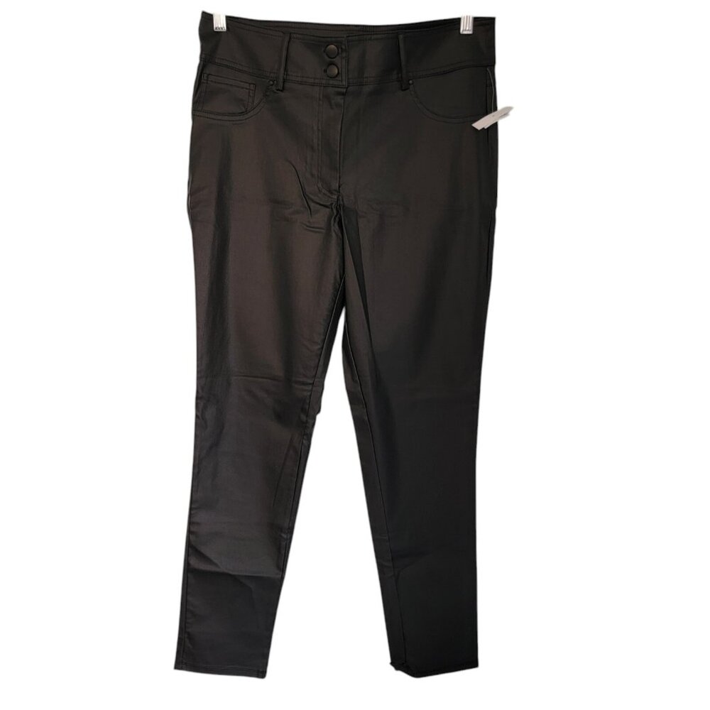 NEW‎ 89th + Madison Pants Women's Faux Leather Shiny Straight Black Sz 12